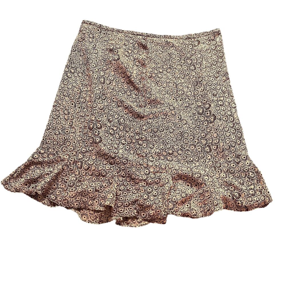 Vintage Liz Claiborne Villager Skirt Size 18 Brown Print Ruffle Flared Midi Boho